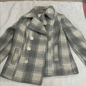 Old Navy Gray Plaid Pea Coat